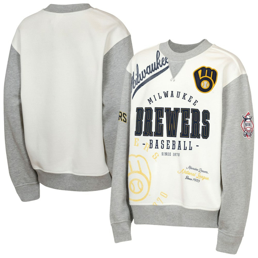 Cream/Gray Milwaukee Brewers Outerstuff Youth Big League Power Hit Fleece Sweatshirt