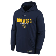 Navy Milwaukee Brewers Nike Youth Authentic Collection Therma-FIT Hoodie