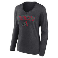 Charcoal Arizona Diamondbacks Women's Team Lockup Long Sleeve V-Neck T-Shirt