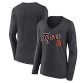 Charcoal Detroit Tigers Women's Team Lockup Long Sleeve V-Neck T-Shirt