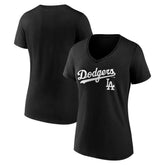 Black Los Angeles Dodgers Women's Team Lockup V-Neck T-Shirt
