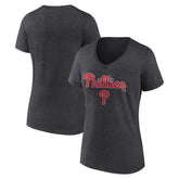 Charcoal Philadelphia Phillies Women's Team Lockup V-Neck T-Shirt