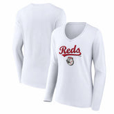 White Cincinnati Reds Women's Team Lockup Long Sleeve V-Neck T-Shirt