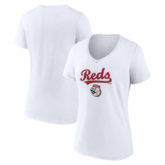 White Cincinnati Reds Women's Team Lockup V-Neck T-Shirt