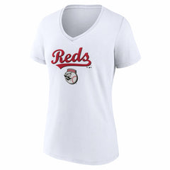 White Cincinnati Reds Women's Team Lockup V-Neck T-Shirt