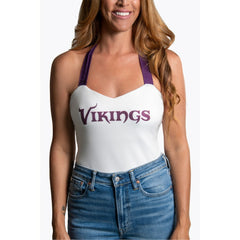 Cuce Women's Rhinestone Semi-Cropped Halter Tank - Minnesota Vikings Tanks