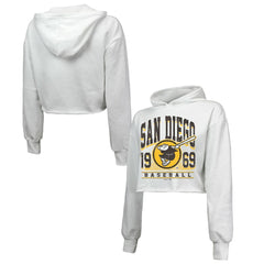 White San Diego Padres Majestic Threads Women's Cropped Have A Field Day Tri-Blend Hoodie
