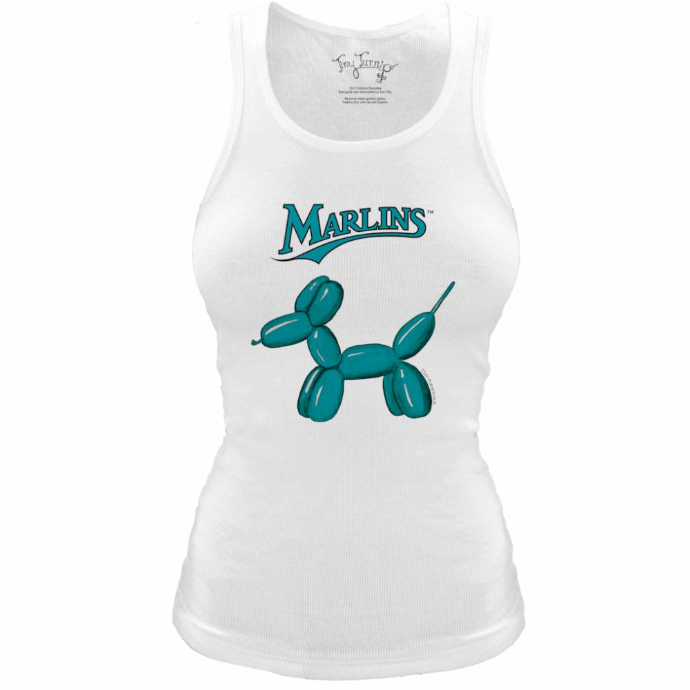 White Miami Marlins Tiny Turnip Women's Fitted Balloon Dog Tri-Blend Tank Top