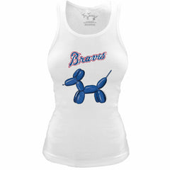 White Atlanta Braves Tiny Turnip Women's Fitted Balloon Dog Tri-Blend Tank Top
