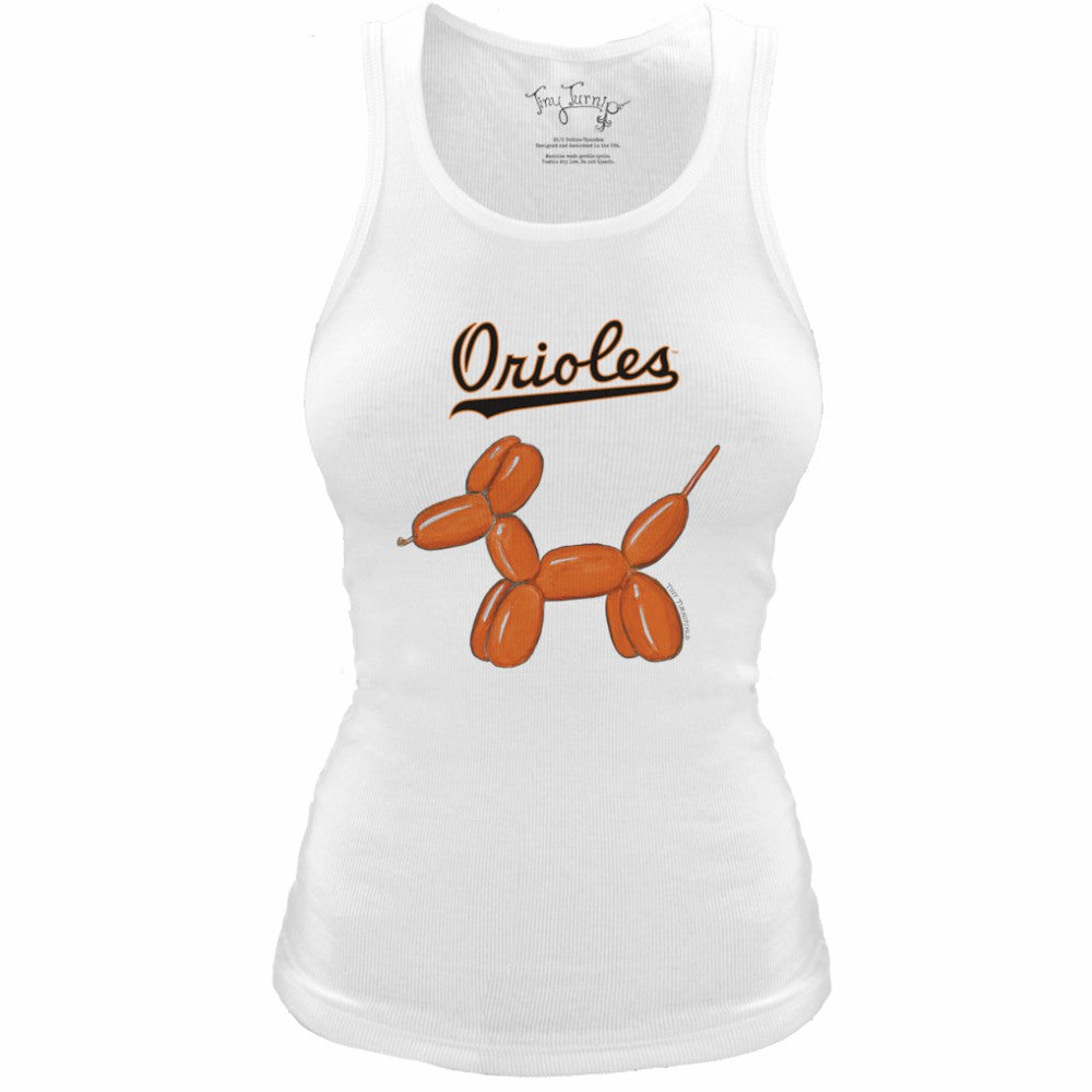 White Baltimore Orioles Tiny Turnip Women's Fitted Balloon Dog Tri-Blend Tank Top
