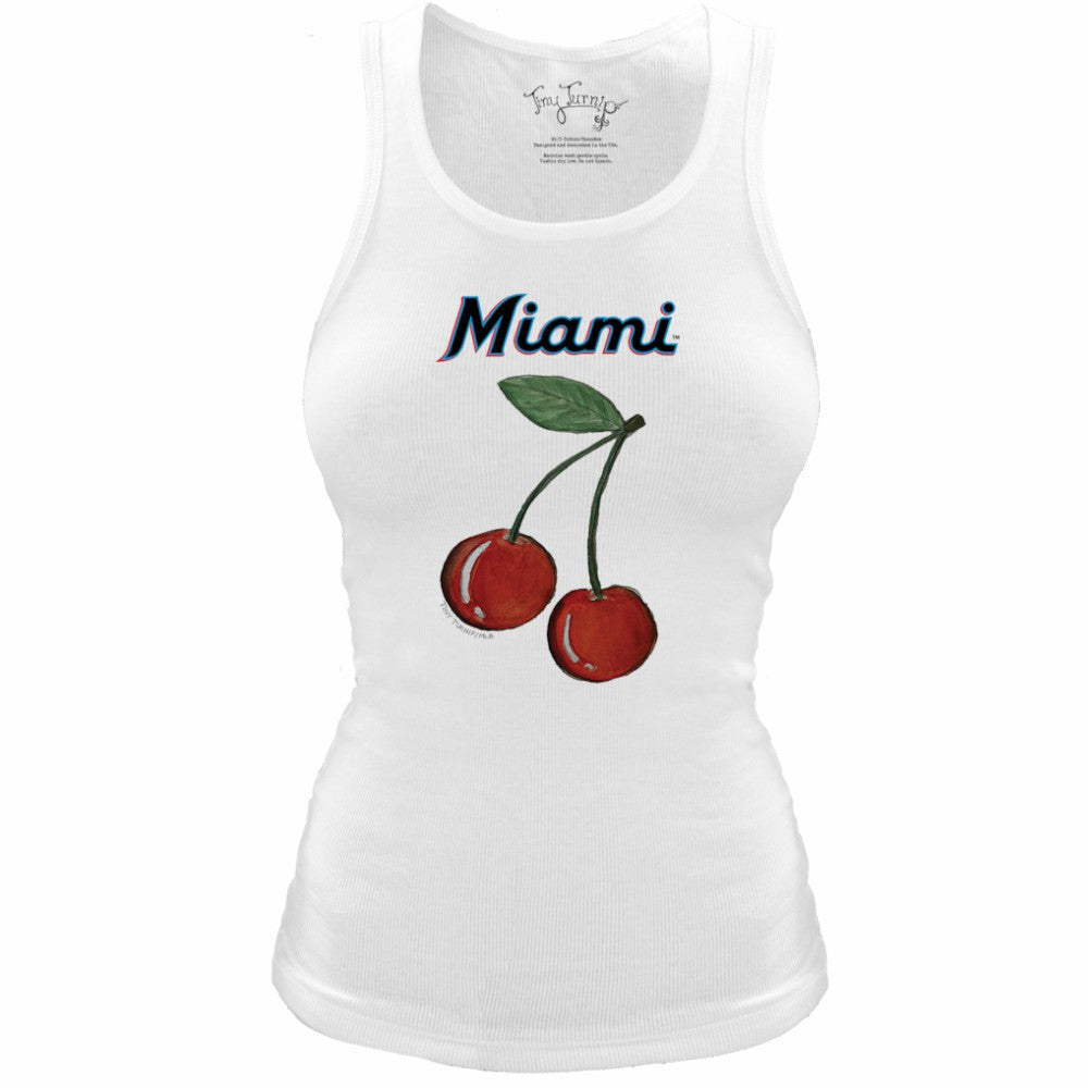 White Miami Marlins Tiny Turnip Women's Fitted Cherries Tri-Blend Tank Top