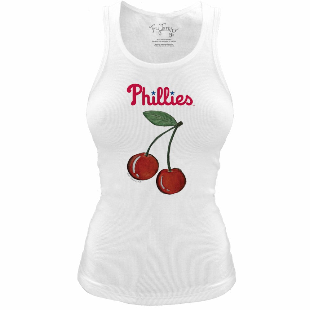 White Philadelphia Phillies Tiny Turnip Women's Fitted Cherries Tri-Blend Tank Top