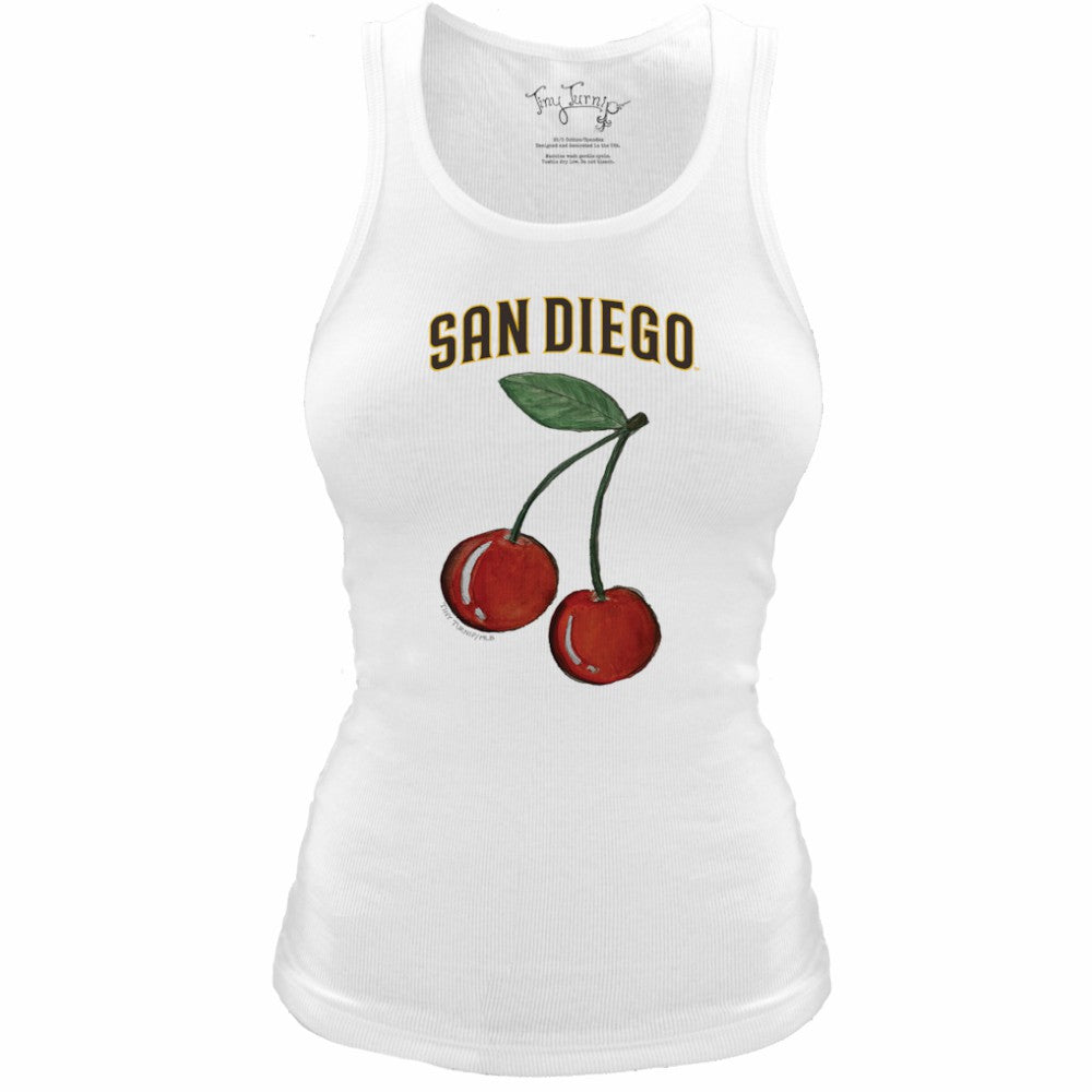 White San Diego Padres Tiny Turnip Women's Fitted Cherries Tri-Blend Tank Top