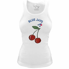 White Toronto Blue Jays Tiny Turnip Women's Fitted Cherries Tri-Blend Tank Top