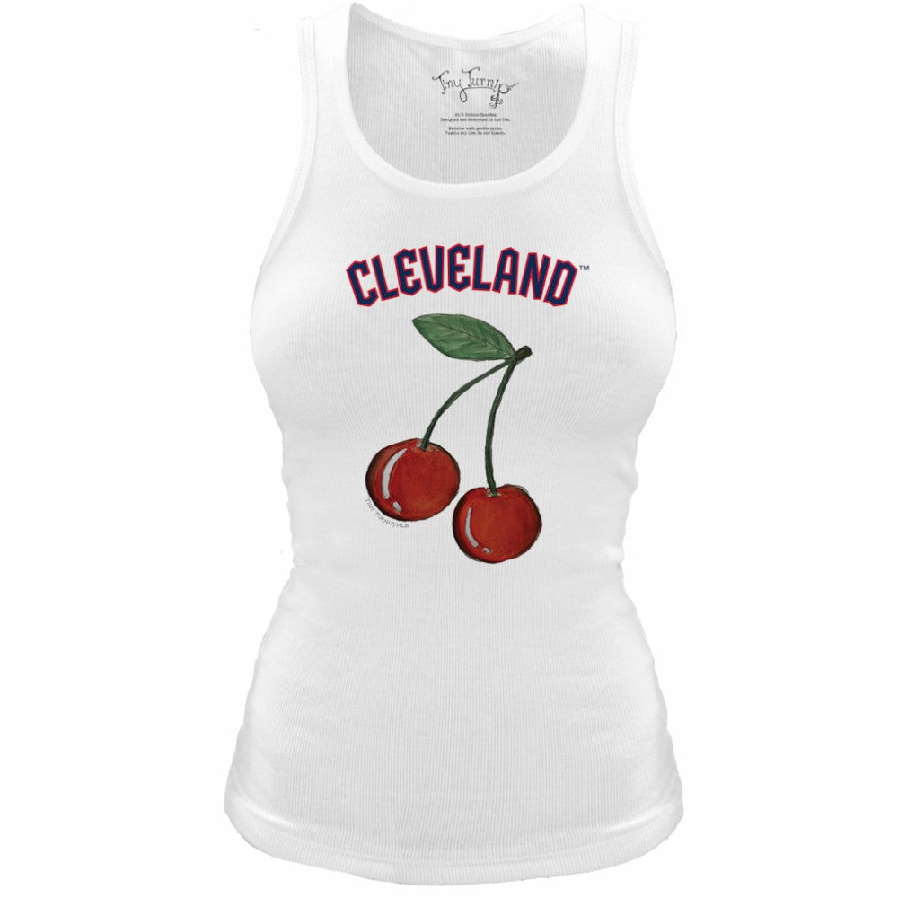 White Cleveland Guardians Tiny Turnip Women's Fitted Cherries Tri-Blend Tank Top