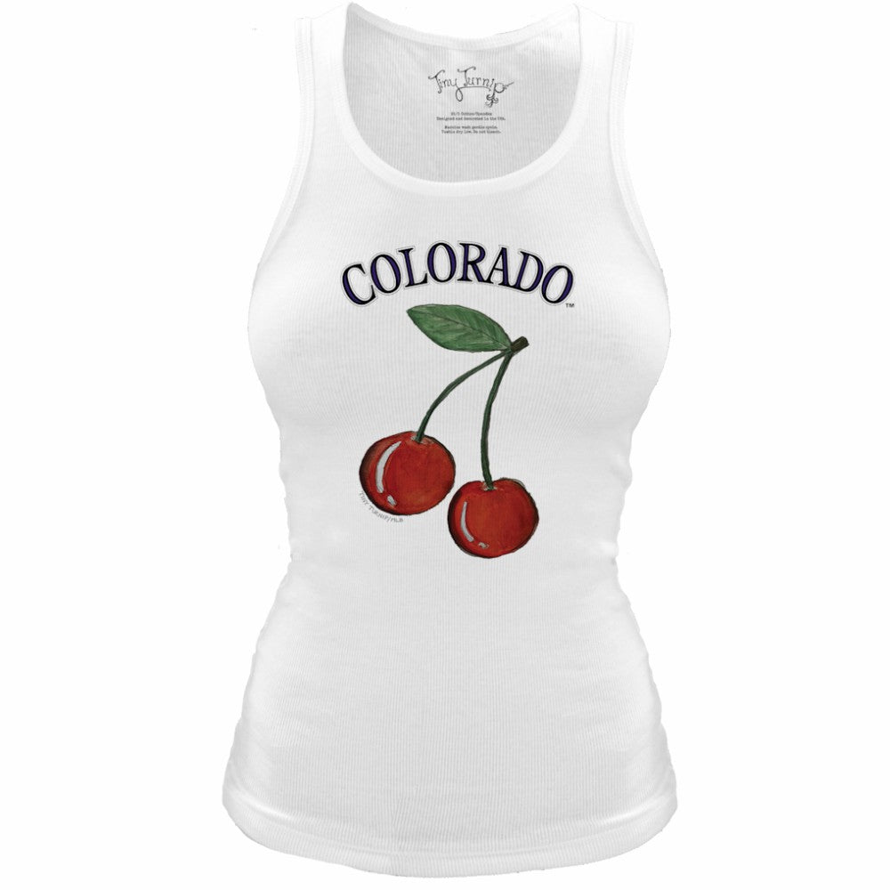White Colorado Rockies Tiny Turnip Women's Fitted Cherries Tri-Blend Tank Top