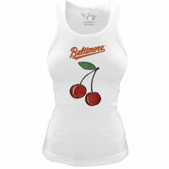 White Baltimore Orioles Tiny Turnip Women's Fitted Cherries Tri-Blend Tank Top