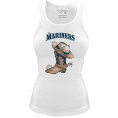 White Seattle Mariners Tiny Turnip Women's Fitted Vintage Cowboy Boot Tri-Blend Tank Top