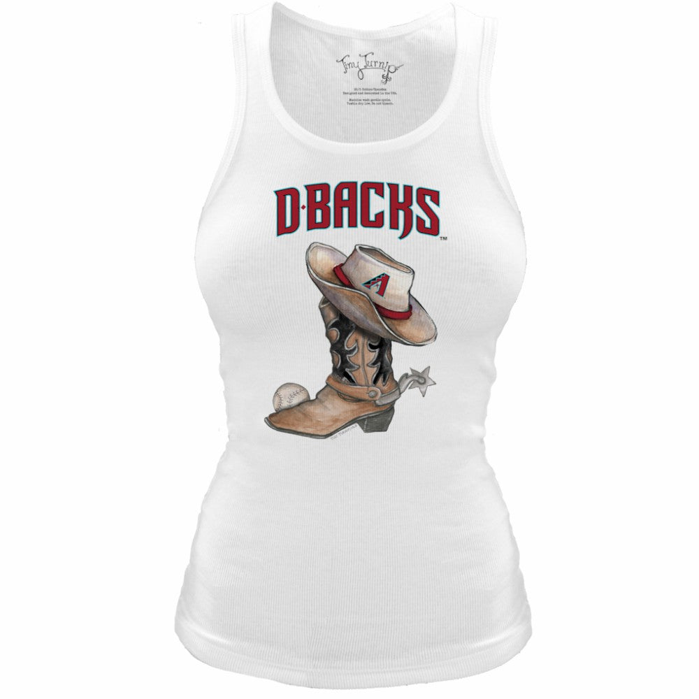White Arizona Diamondbacks Tiny Turnip Women's Fitted Vintage Cowboy Boot Tri-Blend Tank Top