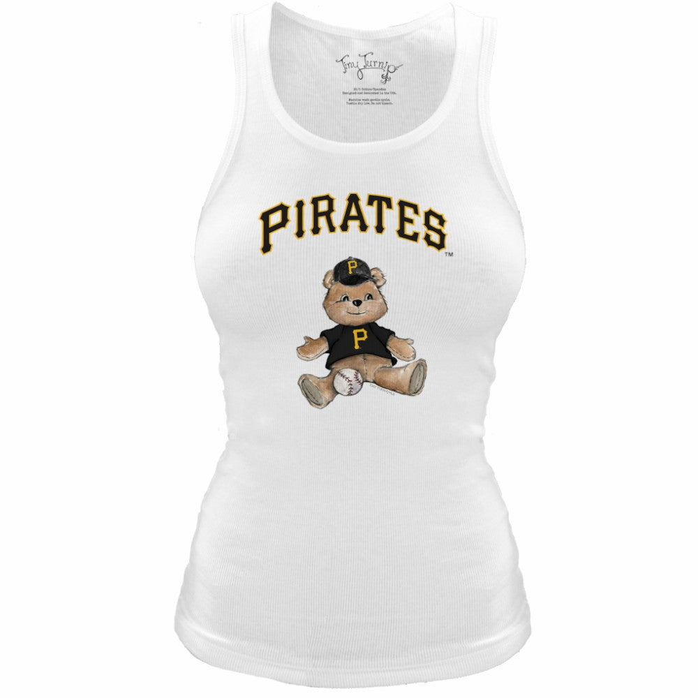 White Pittsburgh Pirates Tiny Turnip Women's Fitted Teddy Bear Tri-Blend Tank Top