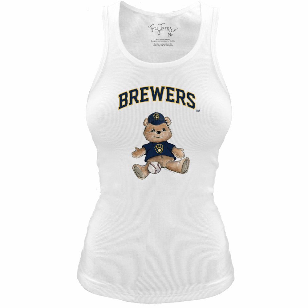 White Milwaukee Brewers Tiny Turnip Women's Fitted Teddy Bear Tri-Blend Tank Top