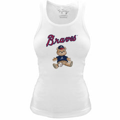 White Atlanta Braves Tiny Turnip Women's Fitted Teddy Bear Tri-Blend Tank Top