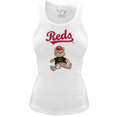 White Cincinnati Reds Tiny Turnip Women's Fitted Teddy Bear Tri-Blend Tank Top