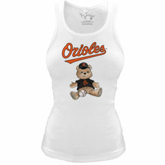 White Baltimore Orioles Tiny Turnip Women's Fitted Teddy Bear Tri-Blend Tank Top