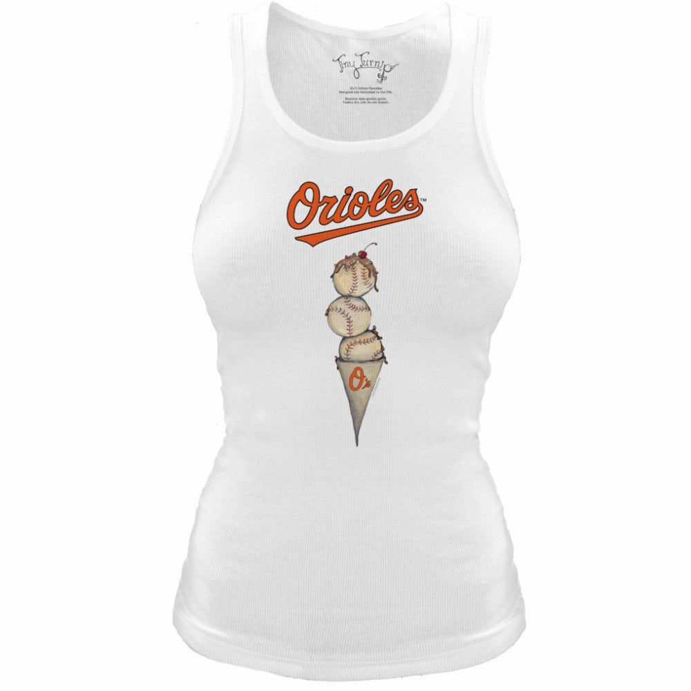 White Baltimore Orioles Tiny Turnip Women's Fitted Triple Scoop Tri-Blend Tank Top