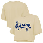 Cream Shohei Ohtani Los Angeles Dodgers Majestic Threads Women's Boxy Crop Top