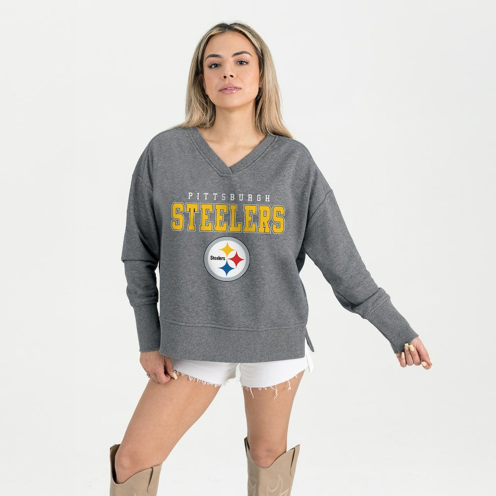 Gameday Couture Women's French Terry V-Neck Pullover Sweatshirt - Pittsburgh Steelers Pullover