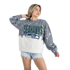 Gameday Couture Women's Oversized Faded Wash Tri-Blend Pullover Sweatshirt - Seattle Seahawks Pullover