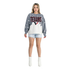Gameday Couture Women's Oversized Faded Wash Tri-Blend Pullover Sweatshirt - Houston Texans Pullover