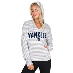 White/Gray New York Yankees Concepts Sport Women's Liftoff Striped V-Neck Hoodie