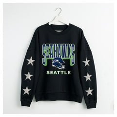 Gameday Couture Women's Pure Victory Rhinestud Star-Sleeve Pullover Sweatshirt - Seattle Seahawks Pullover