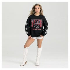 Gameday Couture Women's Pure Victory Rhinestud Star-Sleeve Pullover Sweatshirt - Houston Texans Pullover