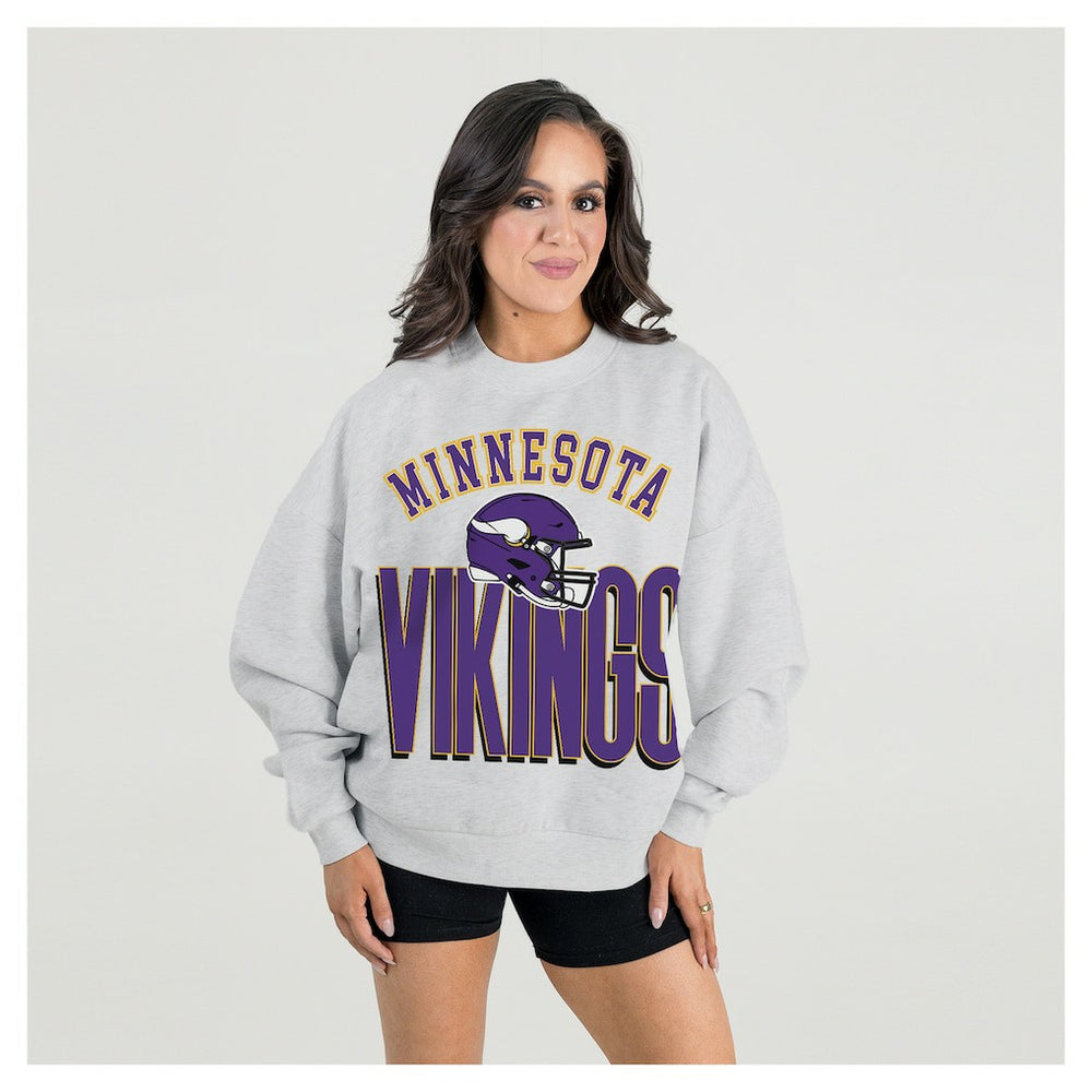 Gameday Couture Women's Fierce Focus Premium Oversized Fleece Pullover Sweatshirt - Minnesota Vikings Pullover