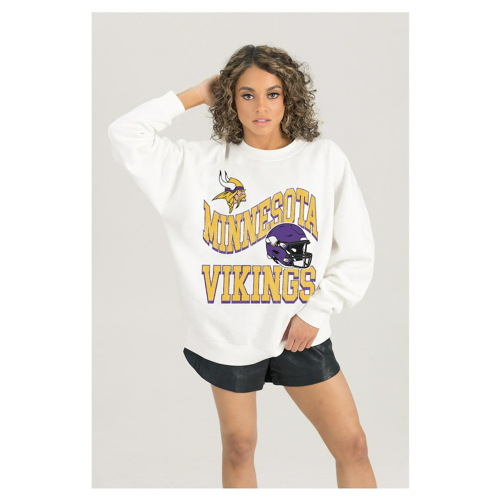 Gameday Couture Women's Oversized Hard Earned Premium Fleece Pullover Sweatshirt - Minnesota Vikings Pullover