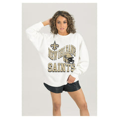 Gameday Couture Women's Oversized Hard Earned Premium Fleece Pullover Sweatshirt - New Orleans Saints Pullover