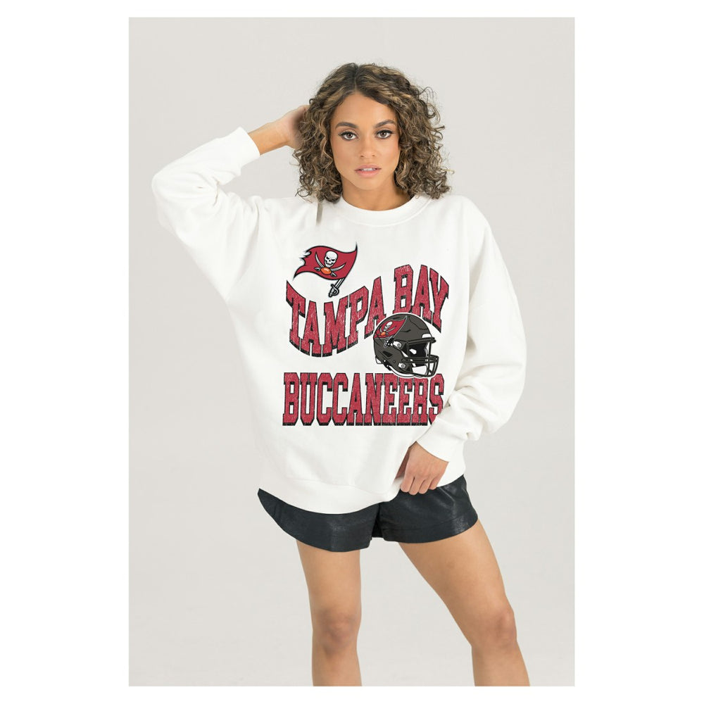 Gameday Couture Women's Oversized Hard Earned Premium Fleece Pullover Sweatshirt - Tampa Bay Buccaneers Pullover