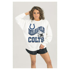 Gameday Couture Women's Oversized Hard Earned Premium Fleece Pullover Sweatshirt - Indianapolis Colts Pullover