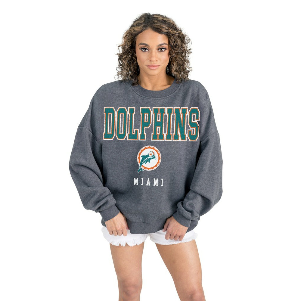 Gameday Couture Women's Bring Your Energy Oversized Premium Fleece Pullover Sweatshirt - Miami Dolphins Pullover