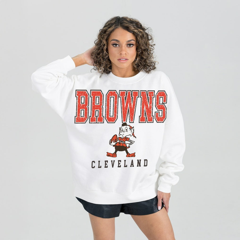 Gameday Couture Women's Classic Sunday Drives Oversized Premium Fleece Pullover Sweatshirt - Cleveland Browns Pullover