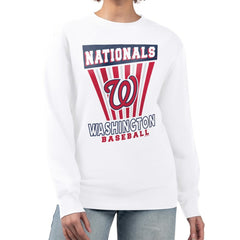 White Washington Nationals Starter Women's Poster Print Team Fleece Pullover Sweatshirt
