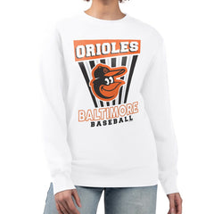 White Baltimore Orioles Starter Women's Poster Print Team Fleece Pullover Sweatshirt
