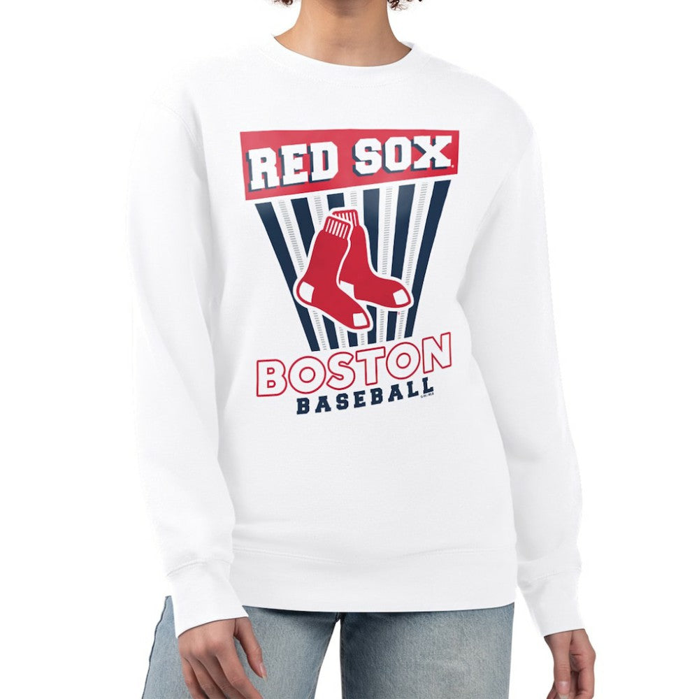 White Boston Red Sox Starter Women's Poster Print Team Fleece Pullover Sweatshirt