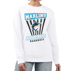 White Miami Marlins Starter Women's Poster Print Team Fleece Pullover Sweatshirt