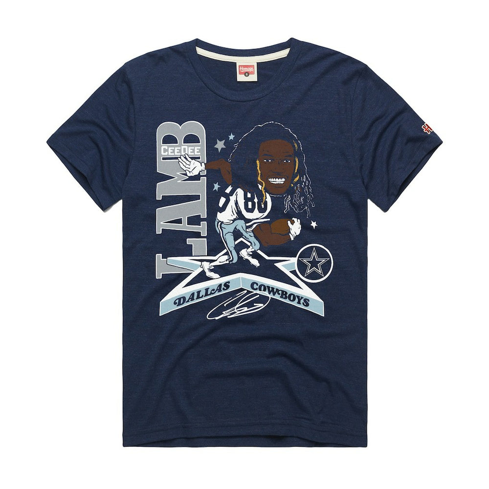 CeeDee Lamb Homage Unisex Caricature Player Graphic Tri-Blend T-Shirt - Dallas Cowboys T-shirts
