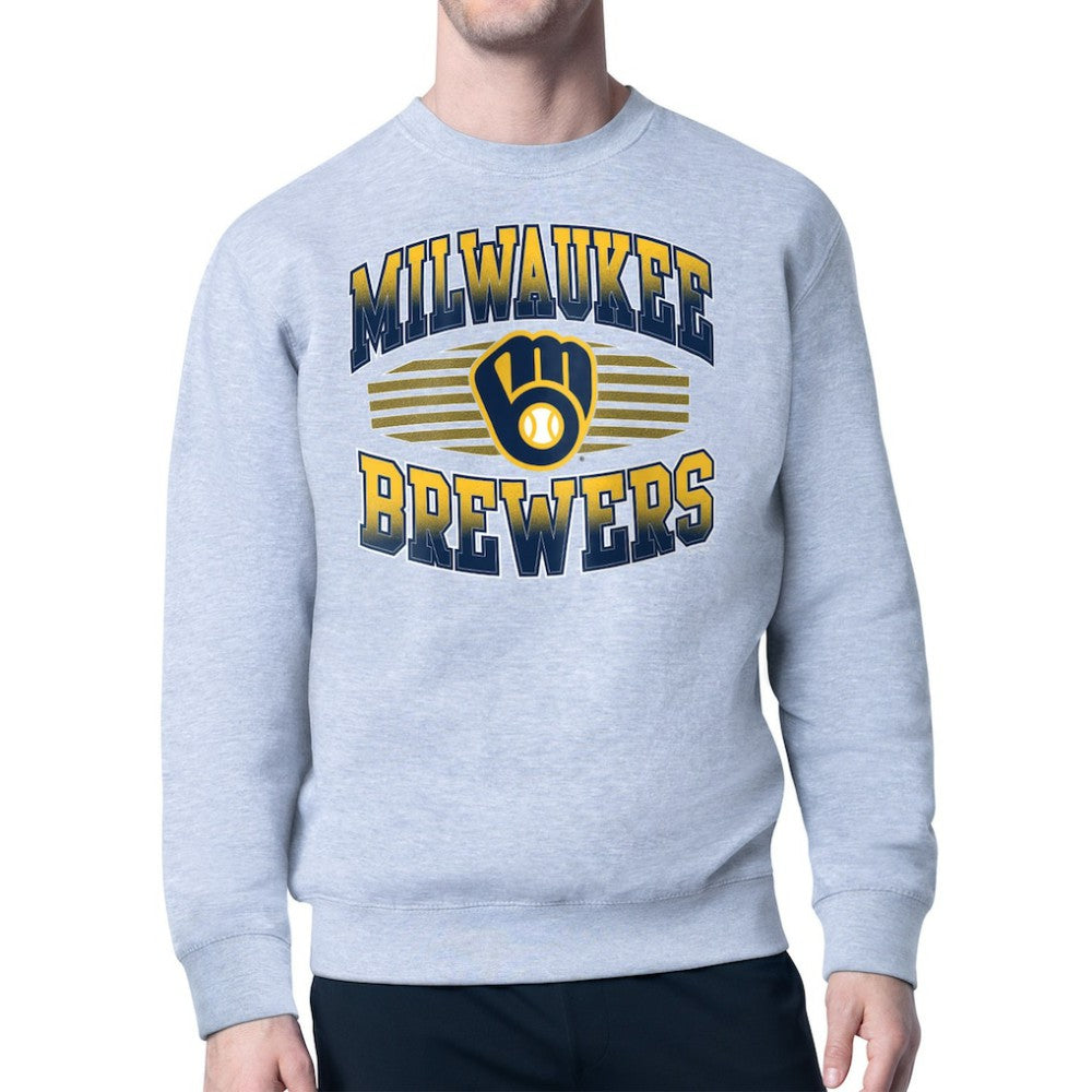 Heather Gray Milwaukee Brewers Starter Team Grit Graphic Fleece Pullover Sweatshirt