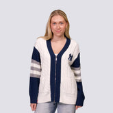 Navy/White New York Yankees Lusso Women's Shyla Knit V-Neck Full-Zip Sweater